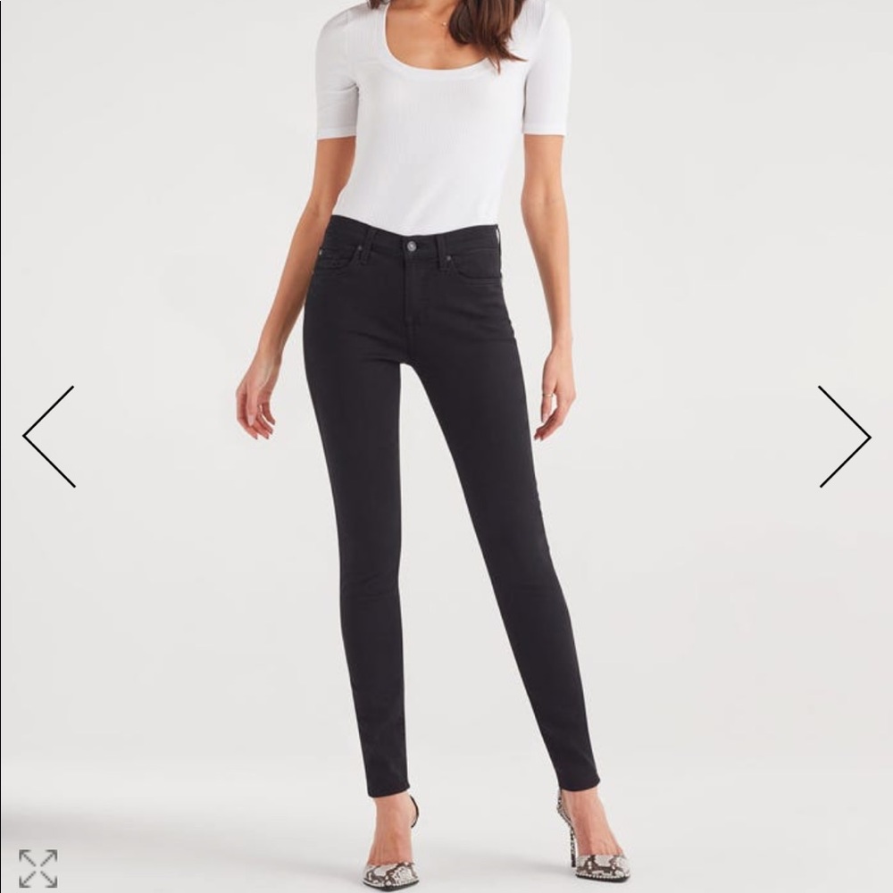 7 For All Mankind Black Mid Rise Skinny Jean Sz 27